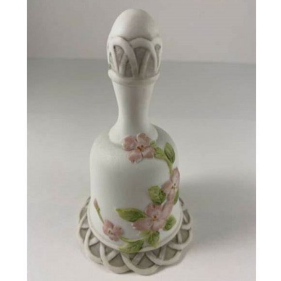 Vintage 1985 Lefton China White Bell.  Handpainted with Magnolia Pink Flower. - Picture 3 of 6